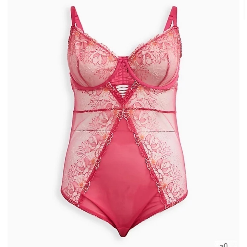 NWT - EMBROIDERED UNDERWIRE BODYSUIT - MESH PINK - Picture 9 of 10
